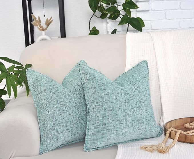 22x22 Pillow Covers inch Light Green Textured Soft Chenille Solid Cushion Covers For Sofa, Accent Chair, Couch, Modern Cozy Large Pillow cases Set of 2