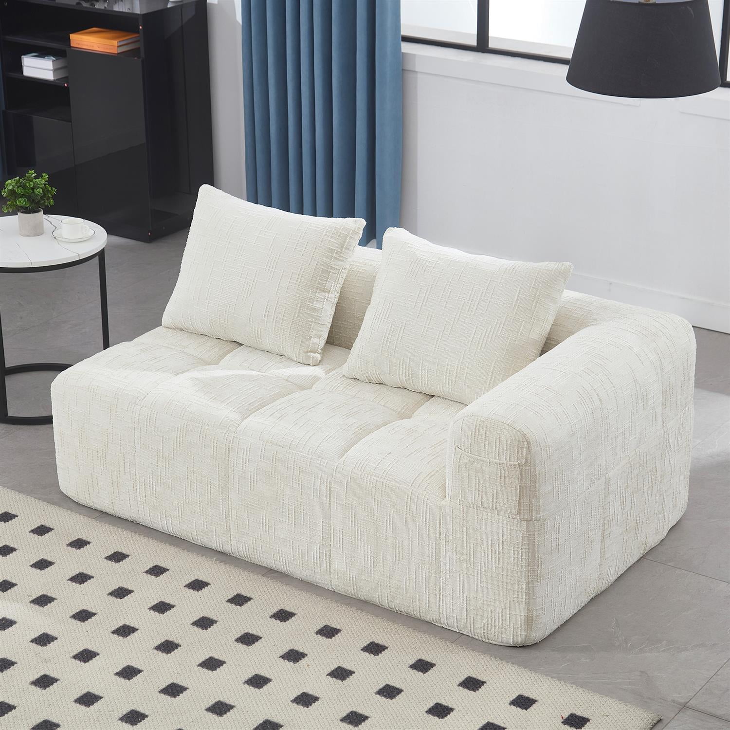Demi Bonn 62" Plush Chenille Loveseat Sofa, Modular Sleeper for Living Room, Bedroom, Apartment Lounge, Stylish & Comfortable Couch, White