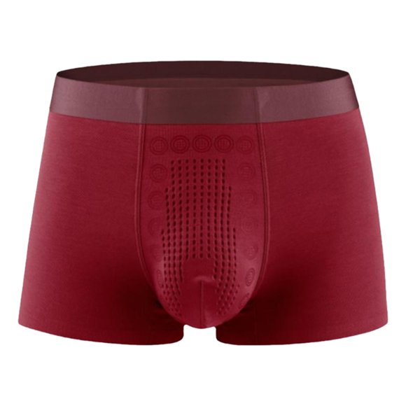 Mens Underpants Adult Male Crazy Boxers Male Underwear Copper Fiber Negative Ion Solid Color Breathable Four Corner Underwear Underwear Clothes(Wine,4XL)