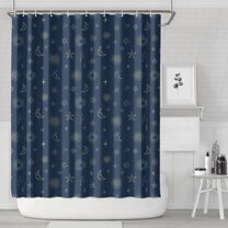 Dark Blue Star Moon Sun Pattern Shower Curtain 72"x84" ,Bathroom Decorative Shower Curtains Set with 12 Hooks,Modern Waterproof Washable Shower Curtain