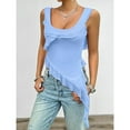 thumbnail image 5 of SWSMCLT Women's Square Neck Tank Tops Ruffle Lightweight Thin Tank Top Vest Asymmetrical Fitted Slimming Chiffon Blue Large, 5 of 5