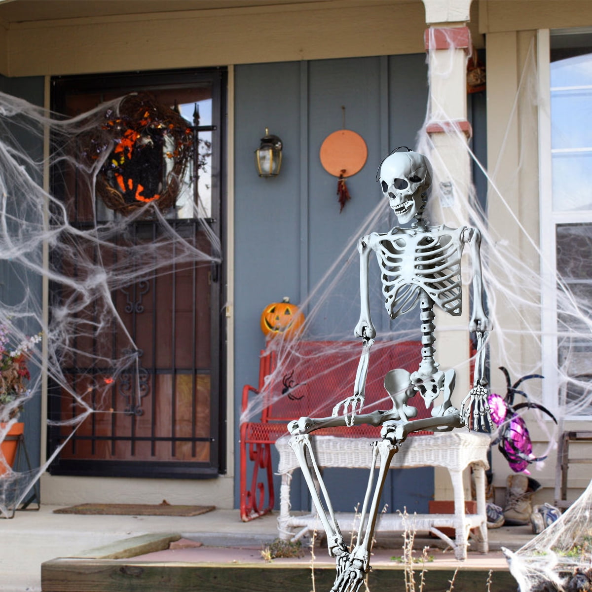 Costway 5.4ft Halloween Christmas Skeleton Life Size Realistic Full Body Hanging with Movable Joints 63 Inches