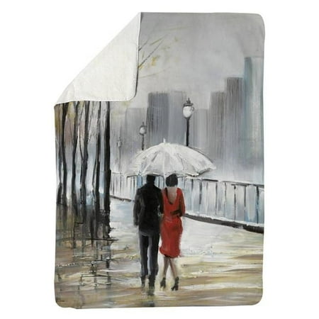 Begin Home Decor 5545-6080-CI23 60 x 80 in. Couple Walking Under The Rain-Sherpa Fleece Blanket