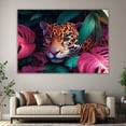 thumbnail image 6 of Mudket Framed leopard in Pink & Green Jungle Leaves Canvas Wall Art, Colorful Leopard Print Wall Decor, Tropical Jungle Wall Art Ready to Hang - 12"L x 8"W, 6 of 10