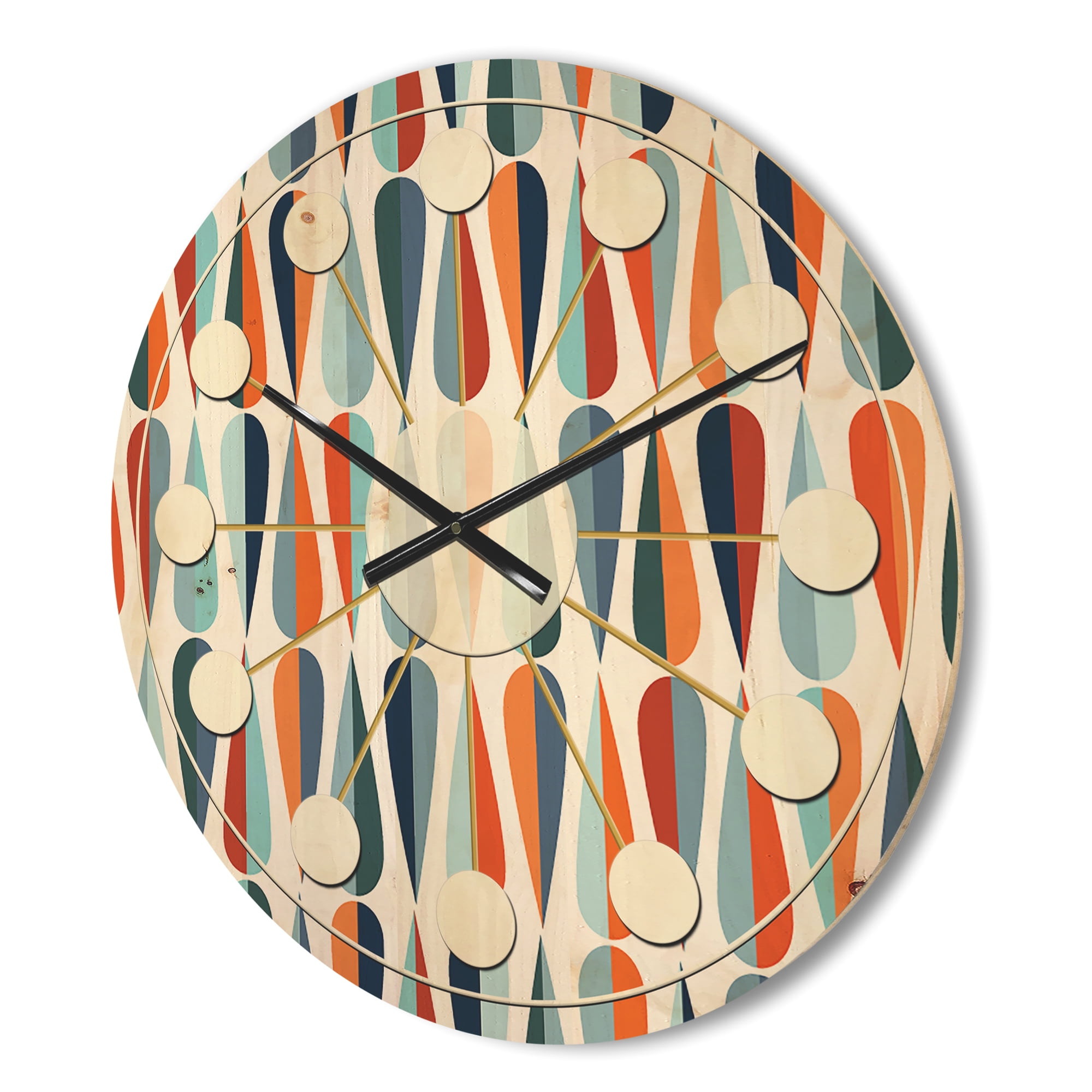 Designart 'Abstract Retro Drops V' Mid-Century Modern Wood Wall Clock