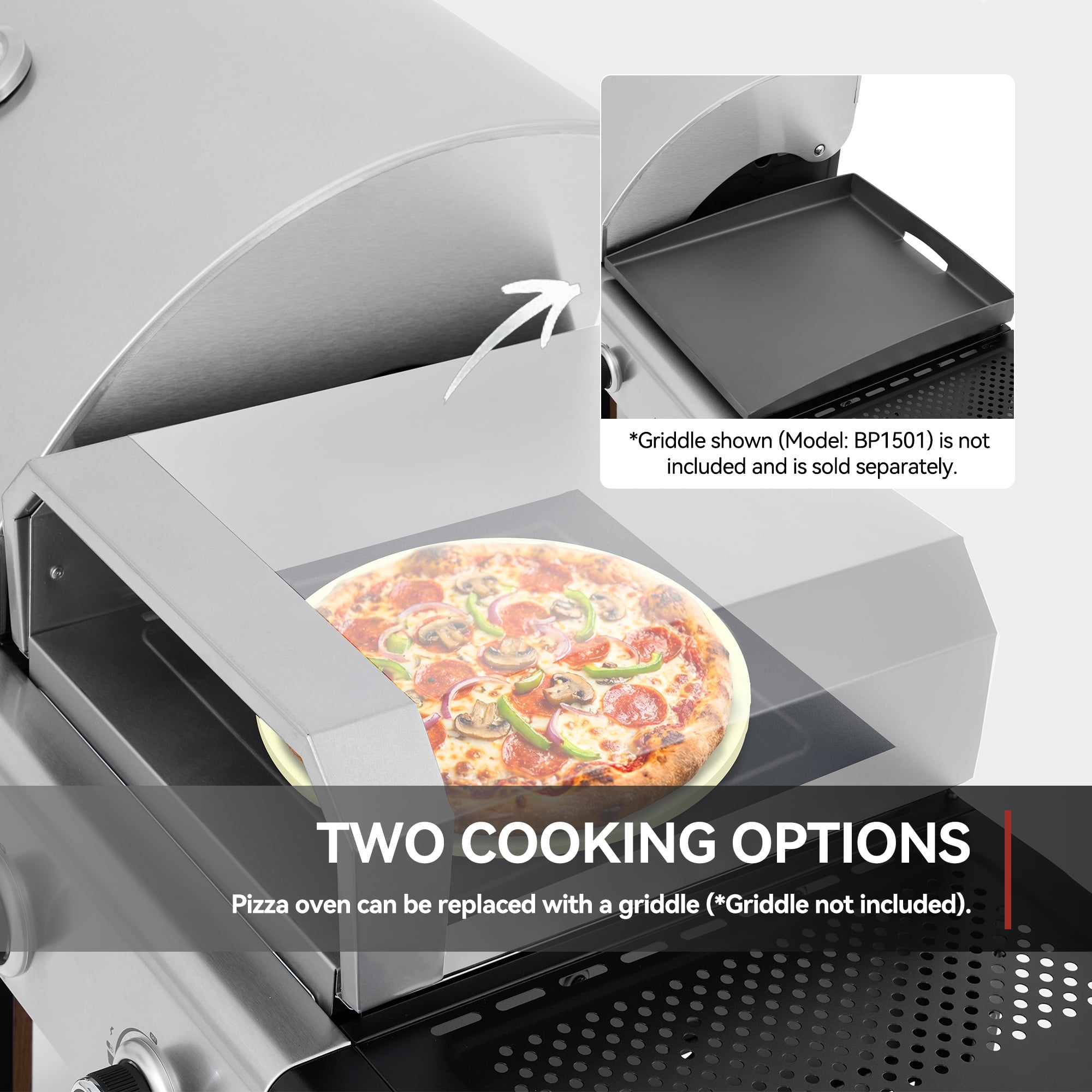 Royal Gourmet ZH3004S Premium Gas Grill and Pizza Oven Combo,with Side Burner,Ideal for Outdoor Grilling and Backyard Cooking, Silver & Black
