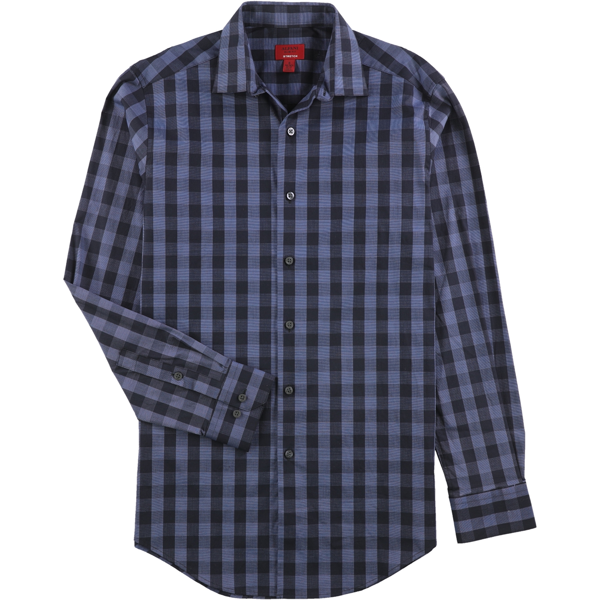 Alfani Mens Gingham Button Up Dress Shirt, Blue, 14.5