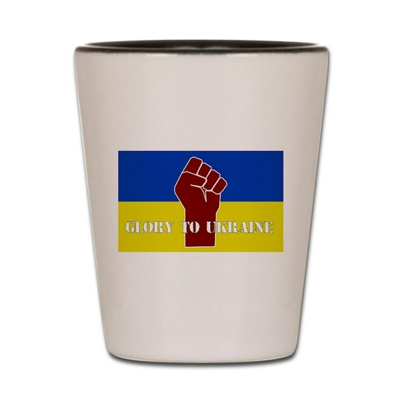 CafePress - Glory To Ukraine - White/Black Shot Glass, Unique and Funny Shot Glass