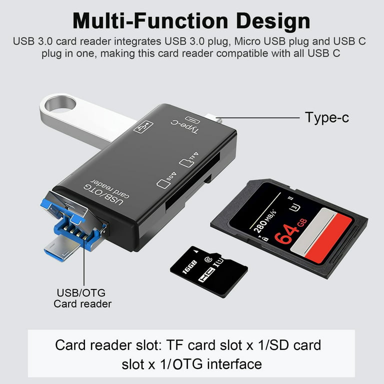 1Pc 6 in1 Universal SD/TF Card Computer Cell Phone SIM Card Readers 3.0 USB  Type-C Micro USB OTG Card Reader Backup For Android