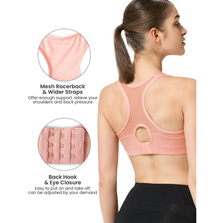 Yvette Women High Impact Sports Bras Plus Size Racerback Workout Bra for  Large Bust Running Fitness,Pink,Medium 