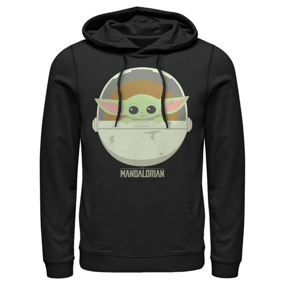 Men's Star Wars: The Mandalorian The Child Cartoon Art Bassinet  Pull Over Hoodie Black 3X Large