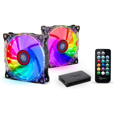 Rosewill RGB Case Fan Set, 120mm Case Fans with 17-Key Remote Control & 8-Port RGB Fan Hub, 2 x 120 mm RGB Case Fans Set Ultra Quiet PC Fan Set (2-Pack)