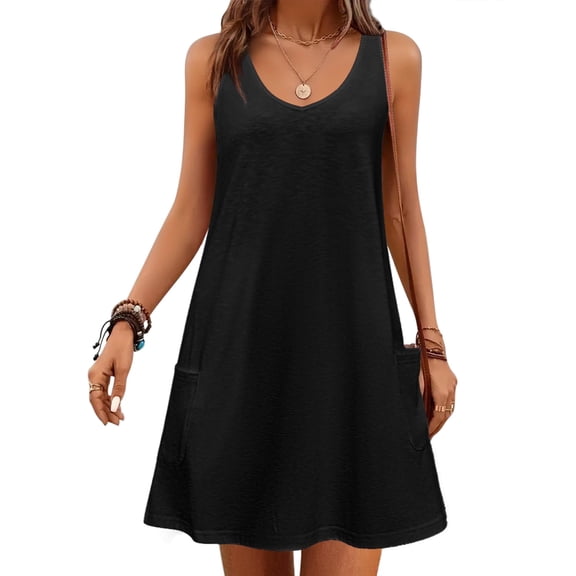 Zeagoo Women's Casual Tshirt Dress with Pockets Summer Flowy Beach Dresses V Neck Women Sleeveless Tank Dress Short Mini Sundresses