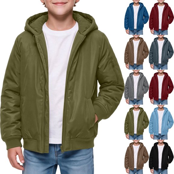 Ultrave Boys Hooded Jacket Windproof Full Zip Long Sleeve Coat with Pockets for Fall Winter Outdoor Wear