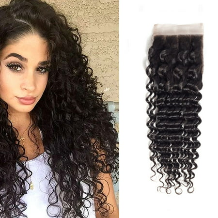 YYONG Brazilian Virgin Hair Lace Closure Deep Wave Brazilian High Quality Lace Closure 4X4 Bleached Konts Free Shipping, (Best Quality Lace Wigs)