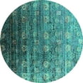 thumbnail image 1 of Ahgly Company Machine Washable Indoor Round Oriental Turquoise Blue Industrial Area Rugs, 7' Round, 1 of 4