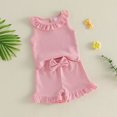 thumbnail image 4 of MEZZALL Summer Baby Girls Sleeveless O-Neck Tops And Frill Edge Shorts Lightweight Toddler Outfit For Warm Weather Cute Bow Adornments And Solid Color Ensemble Comfort Clothes Sets, 4 of 7