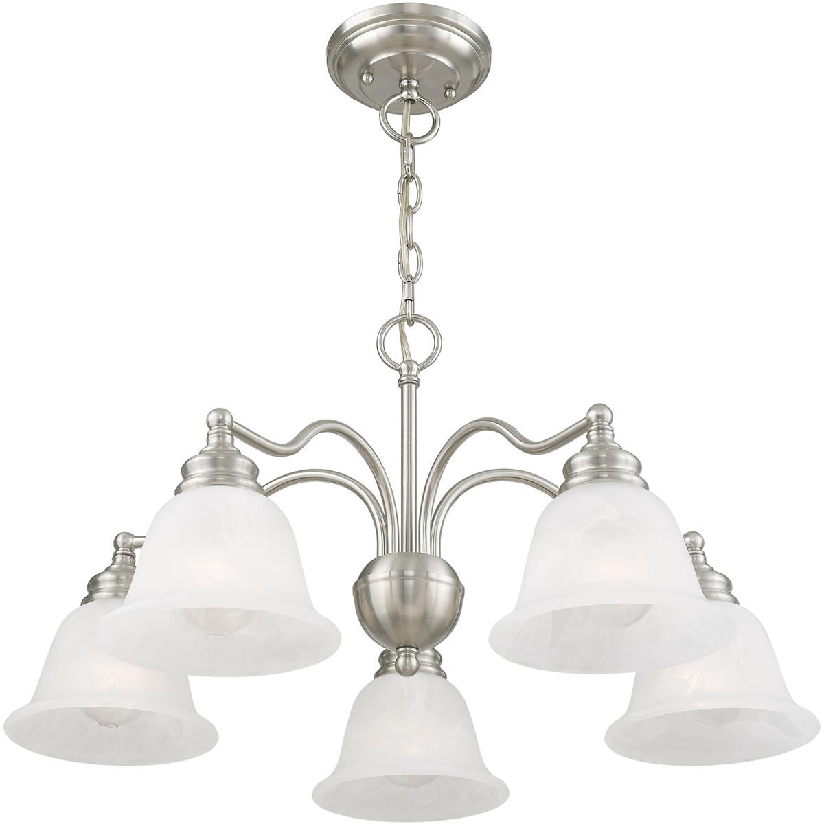 5 Light Brushed Nickel Chandelier/Ceiling Light fixture with White Alabaster Glass Shade