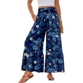 thumbnail image 2 of Women Summer Beach Vacation Pants High Waisted Wide Leg Pants Printed Loose Flowy Casual Palazzo Lounge Trousers Blue S, 2 of 5