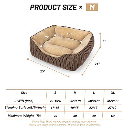 MIXJOY Dog Bed for Large Medium Small Dogs Orthopedic Pet Sofa Bed Soft Calming Cat Beds for Indoor Cats Anti-Slip Bottom with Multiple Size Rectangle Washable Sleeping Puppy Bed