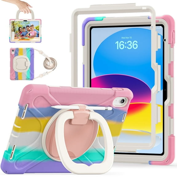 LX-SUNCX Case for iPad 11th Generation 11" (A16) 2025,iPad 10th Generation 10.9" 2022,Shockproof Cover for Kids with Screen Protector,Rotating Stand,Pencil Holder,Shoulder Strap