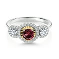thumbnail image 2 of Gem Stone King 0.78 Ct Red Rhodolite Garnet E-F Lab Grown Diamond 925 Silver and 10K Yellow Gold 3 Stone Women's Ring (Size 6), 2 of 3