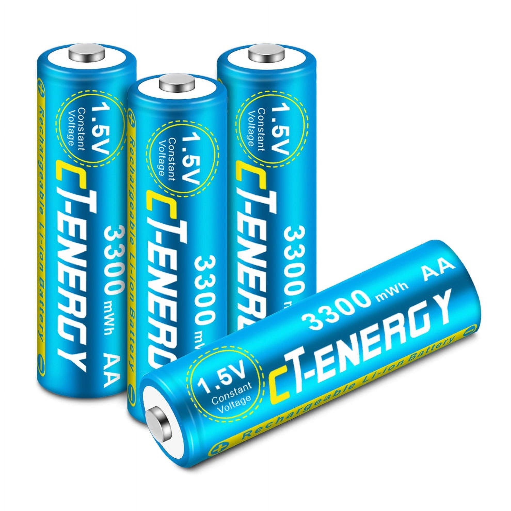CT-ENERGY AA Rechargeable Lithium Batteries 4 Pack 1.5V High Capacity 3300mWh