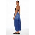 thumbnail image 5 of Women's High Waist Barrel Leg Jeans - Deep Blue Washed Denim with Distressed Ripped Detail, Frayed Raw Hem, Relaxed Cropped Fit Pants for Casual Daily & Boho Outings, 5 of 5