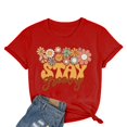 thumbnail image 2 of TSADFHJI Chandail en Molleton Col Rond Femme Noël Femme Col Rond Manches Courtes Texte Quotidien Chat T-Shirt Floral Botanique m Rouge, 2 of 4