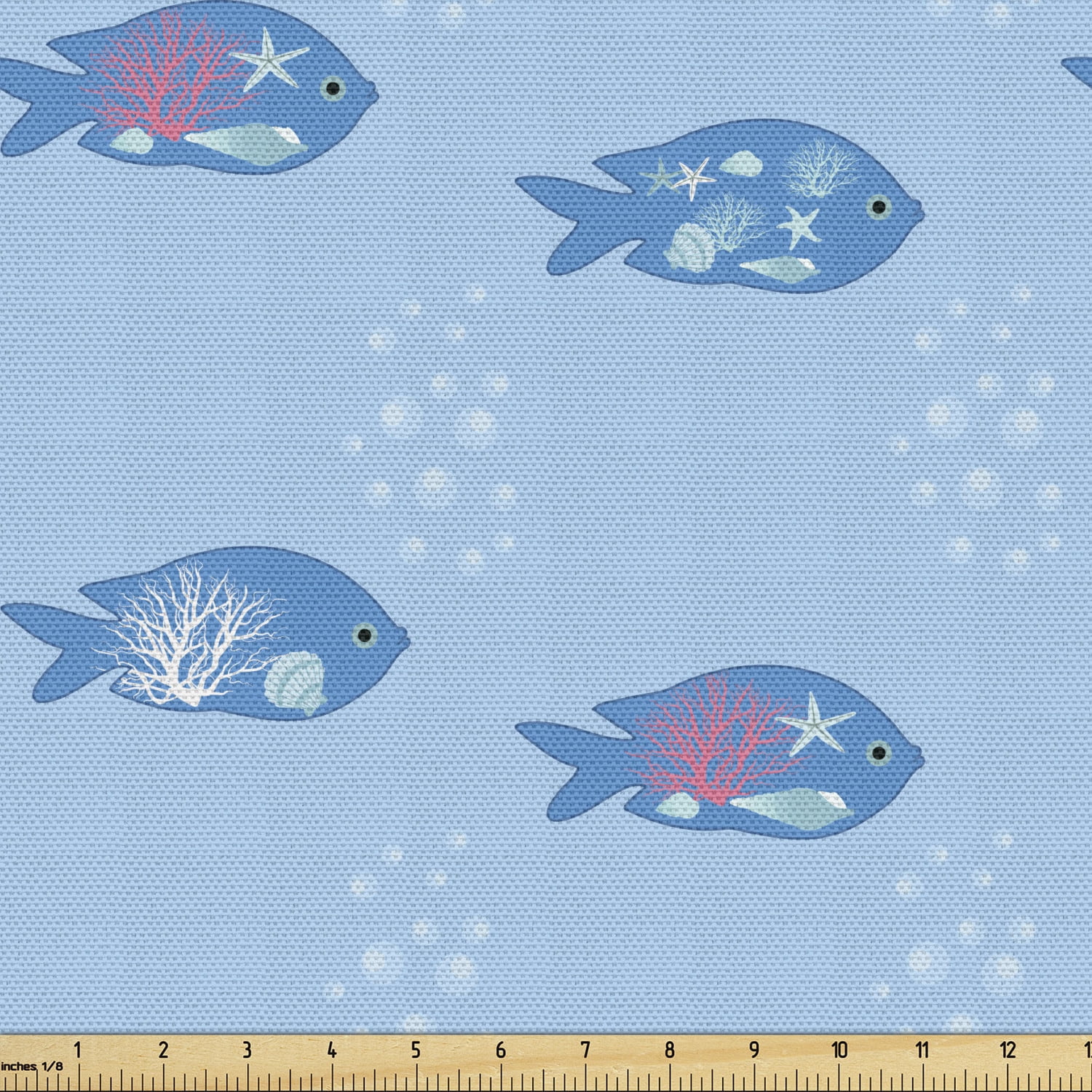 Marine Fabric by the Yard, Ocean Theme Nautical Elements Inside Fishes