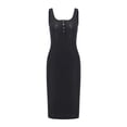 thumbnail image 4 of IROINNID Women's Sleeveless Solid Color Sheath Dress Sling U-Neck Knitted Midi Dress V-Neck Knee-Length Dress, 4 of 5