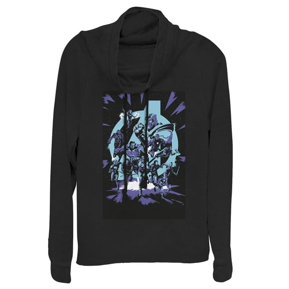 Junior's Marvel Avengers: Endgame Galactic Battle Cartoon  Cowl Neck Sweatshirt Black Large
