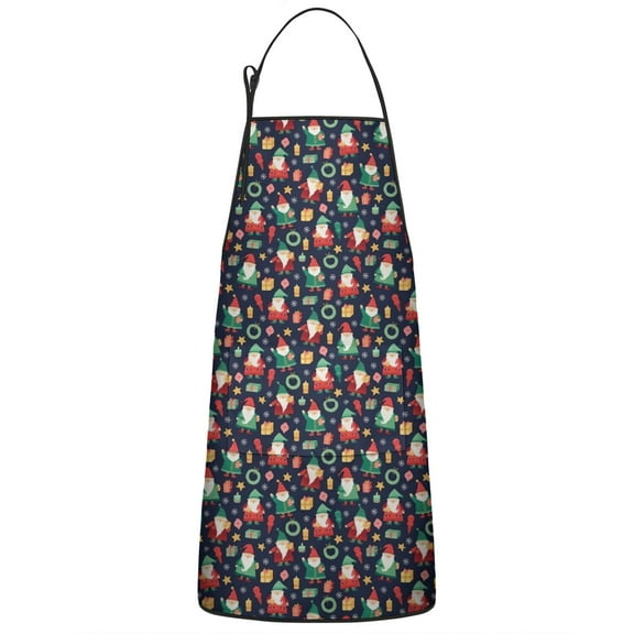 Dark Blue Christmas Santa and Gnome Pattern Apron-Garden Aprons for Women with Pockets-Cotton Linen Waterproof Kitchen Cooking Gardening Aprons Adjustable for Kitchen,Cooking,BBQ and Salon 33"x27"