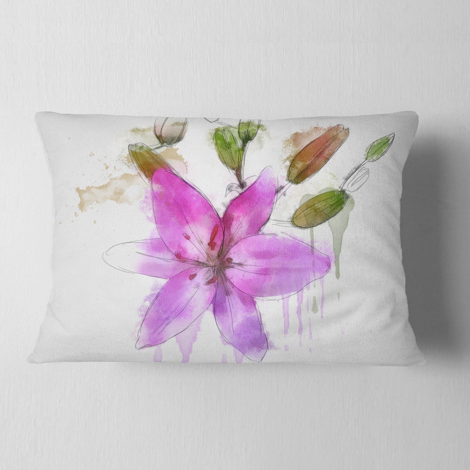 Designart Beautiful Purple Floral Illustration - Floral Throw Pillow - 12x20