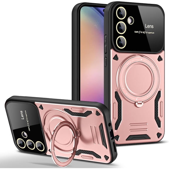 Case for Galaxy A36 5G,Military [Built-in Kickstand] Magnetic Metal Ring Dual-Layer Heavy Duty Car Holder Shockproof Camera Lens Protection Phone Case for Samsung Galaxy A36 5G (Pink)