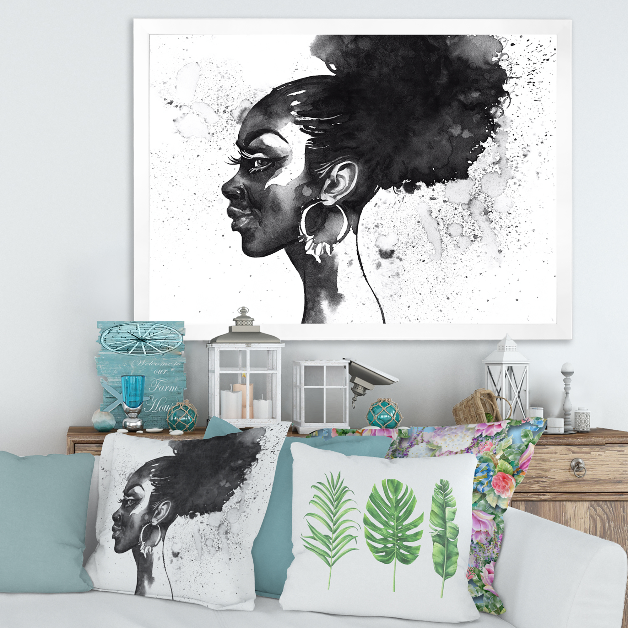 Designart 'Black and White Portrait of African American Woman I' Modern Framed Art Print