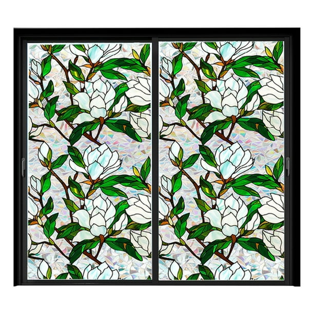 Lámina Adhesiva Estática Para Ventanas Con Diseño Floral Arcoíris. Adhesivo De Pvc Removible Para Puertas De Cristal (100 X 43 Cm). Pegatina De Privacidad Sin Residuos. 8 Diseños Botánicos (El Patró