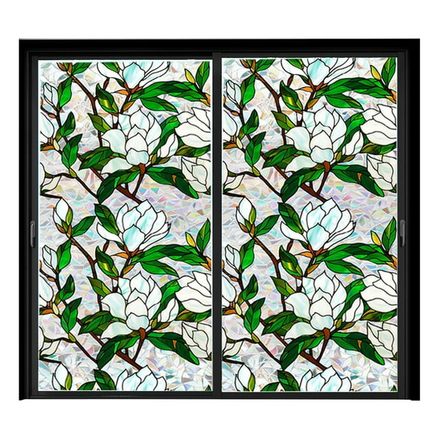 Rainbow Floral Static Cling Window Film Removable Decal For Glass Doors Privacy Sticker Botanical Designs No Sun Blocking
