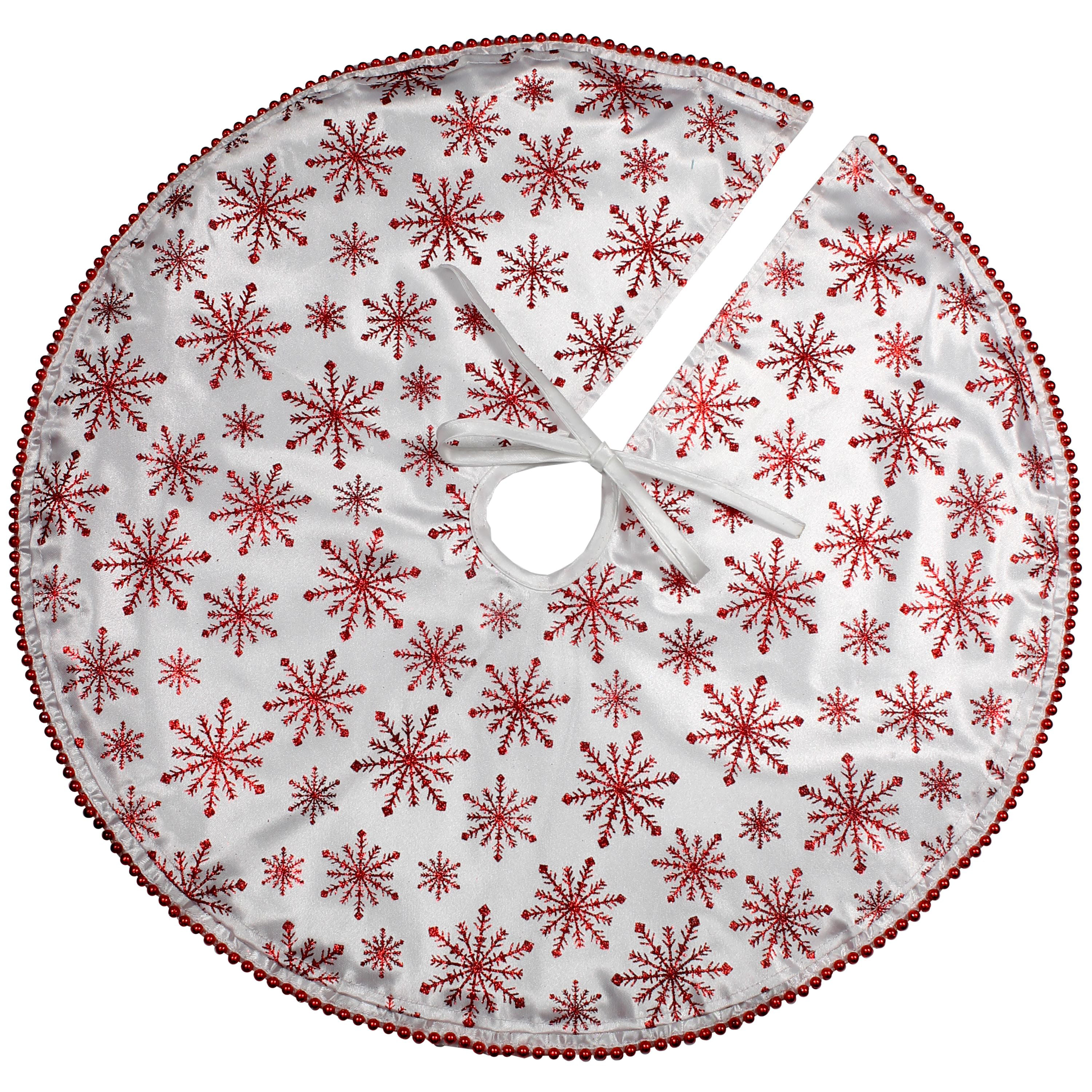 Christmas Tree Skirt Mini Red Metallic White Trim 18” Miniature Holiday 18"x18" 