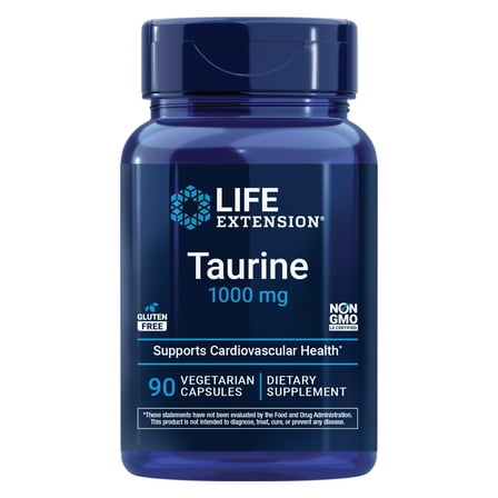 Taurine, 1000 mg, heart & brain health, blood pressure health support, muscle & exercise performance, essential amino acid, vegetarian, 90 capsules