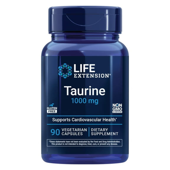 Taurine, 1000 mg, heart & brain health, blood pressure health support, muscle & exercise performance, essential amino acid, vegetarian, 90 capsules