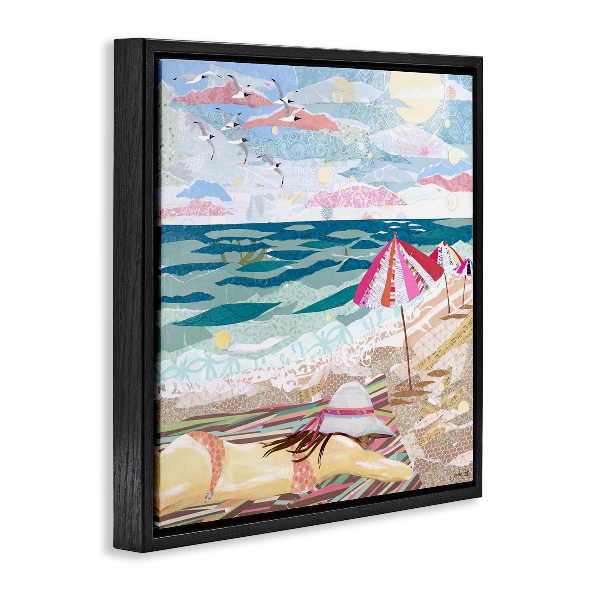 Stupell Industries My Happy Place Collaged Landscape Painting Black Floater Framed Canvas Art Print Wall Art, 18 x 18