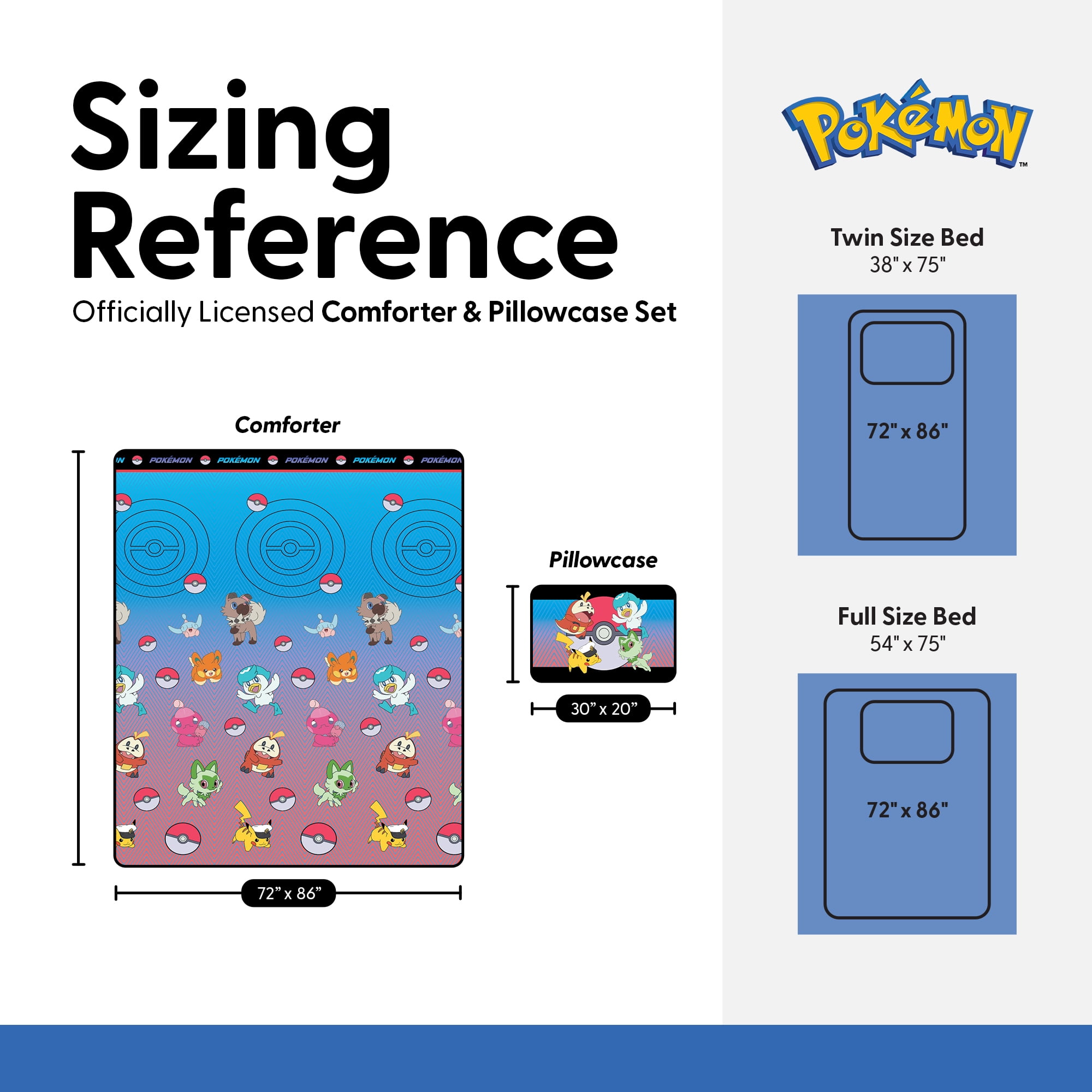 Pokemon On The Horizon 2 Piece Twin/Full Comforter & Pillowcase Set for Kids