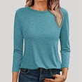 thumbnail image 2 of Rggeeun Women'S T-Shirts Solid Color Summer Knit Long Sleeve Crew Neck Relaxed Fit Soft Breathable for Beach Lounging Relaxed Tee,Green,S, 2 of 5