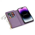 thumbnail image 6 of Wallet Case for iPhone 16 Pro, Glitter Bling Flip Folio Leather Protective Magnetic Stand Zipper Purse Phone Cover with 9 Card Slot Holder Wrist Strap for Women, Purple, 6 of 8