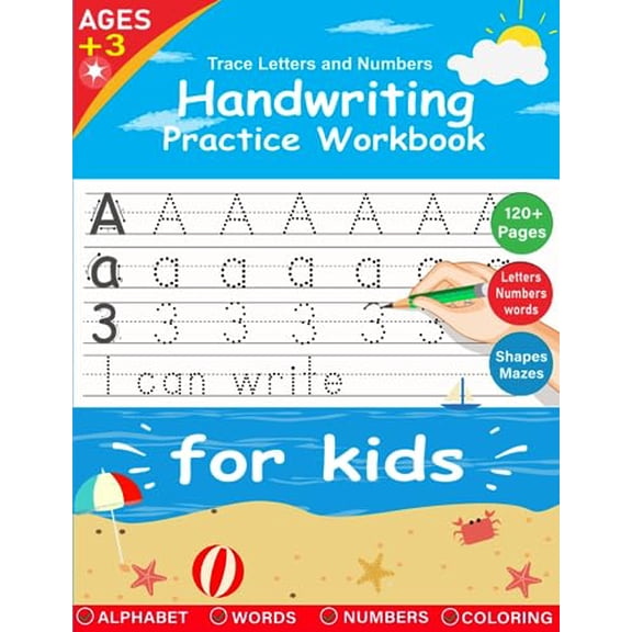 Pre-Owned Trace Letters and Numbers: Handwriting Practice Workbook for Kids, A Fun Guide to Letters, Numbers, Shapes, and Mazes for Enhanced Learning and Focus