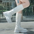 thumbnail image 4 of JUSLIO Winter Boots for Women,Chunky Heel Boots Solid Color Platform Fashion Casual Slip on Comfort Lace Up Womens Boots,, 4 of 9