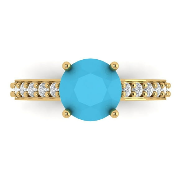 Solitaire with Accents Engagement Ring for Women - 2.3ct Simulated Turquoise in 14K Yellow Gold Promise Ring