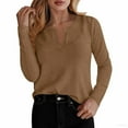 thumbnail image 2 of JPVDPA Long Sleeve Shirts for Women 2025 Fall V Neck Waffle Basic Tee Dressy Casual Winter Blouses Knit Tunic Tops Khaki L, 2 of 5