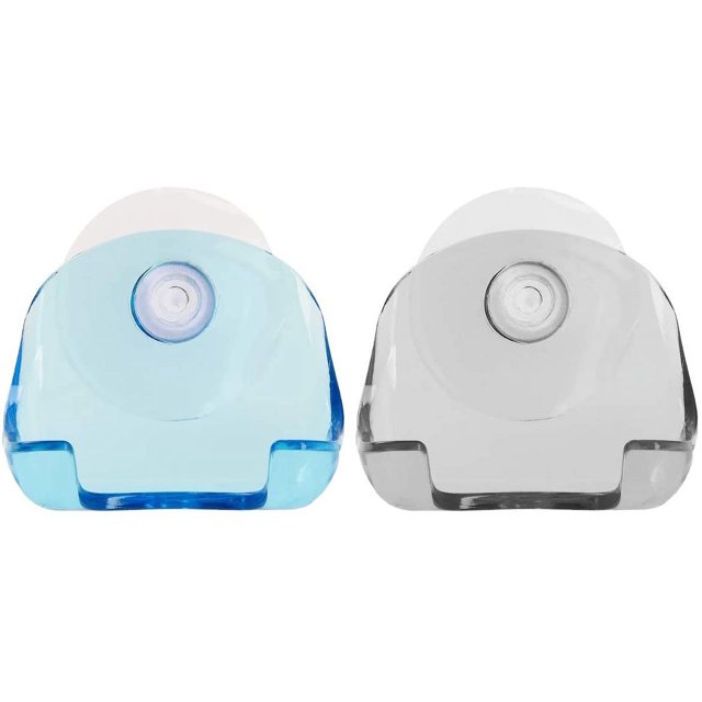 2X Soporte para afeitadora con ventosa - Soporte para afeitadora de pared autoadhesivo - Organizador de baño para vidrio y azulejos - Negro / Azul claro / Transparente